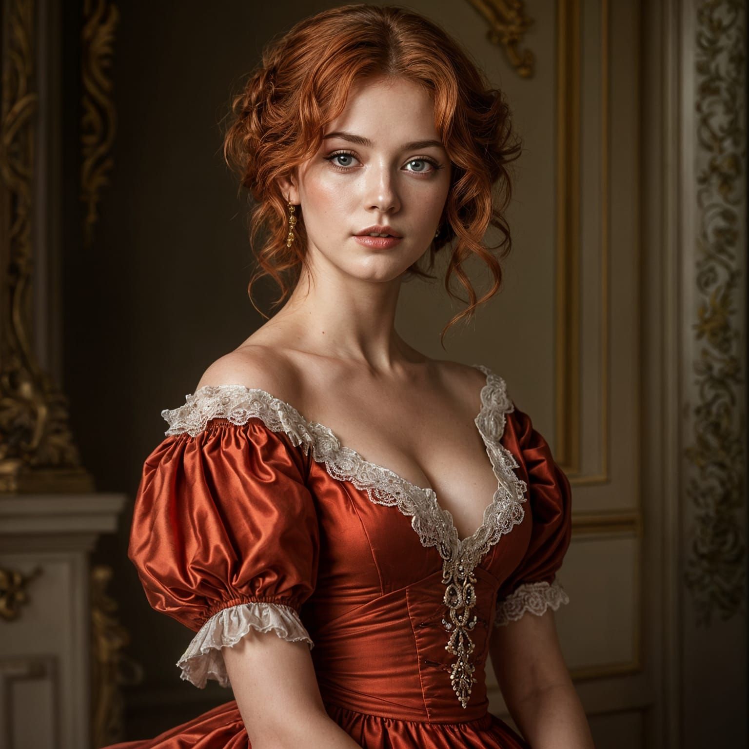Elegant Regency Lady with Fiery Red Hair