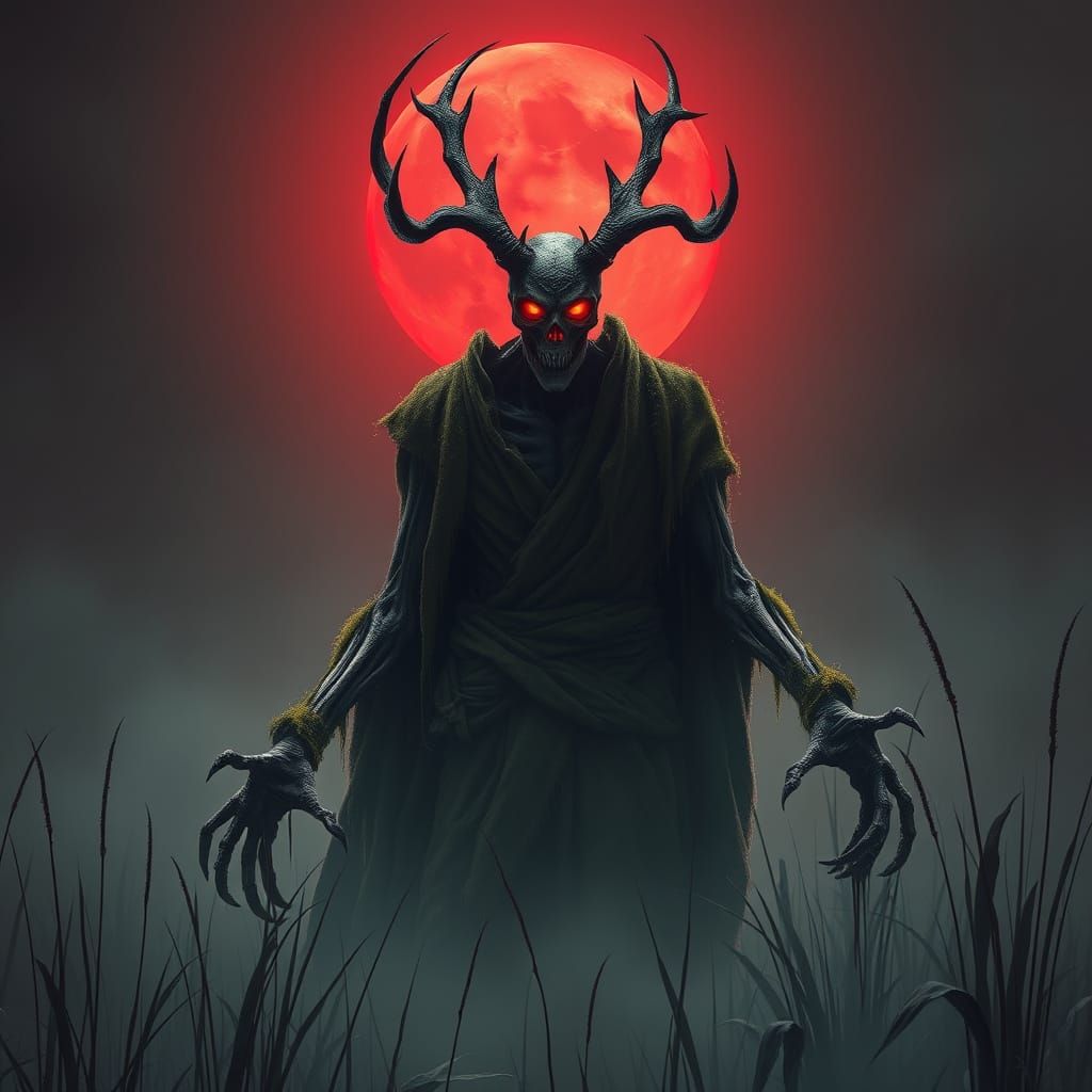 Towering Skeletal Swamp Creature in Dark Surrealism