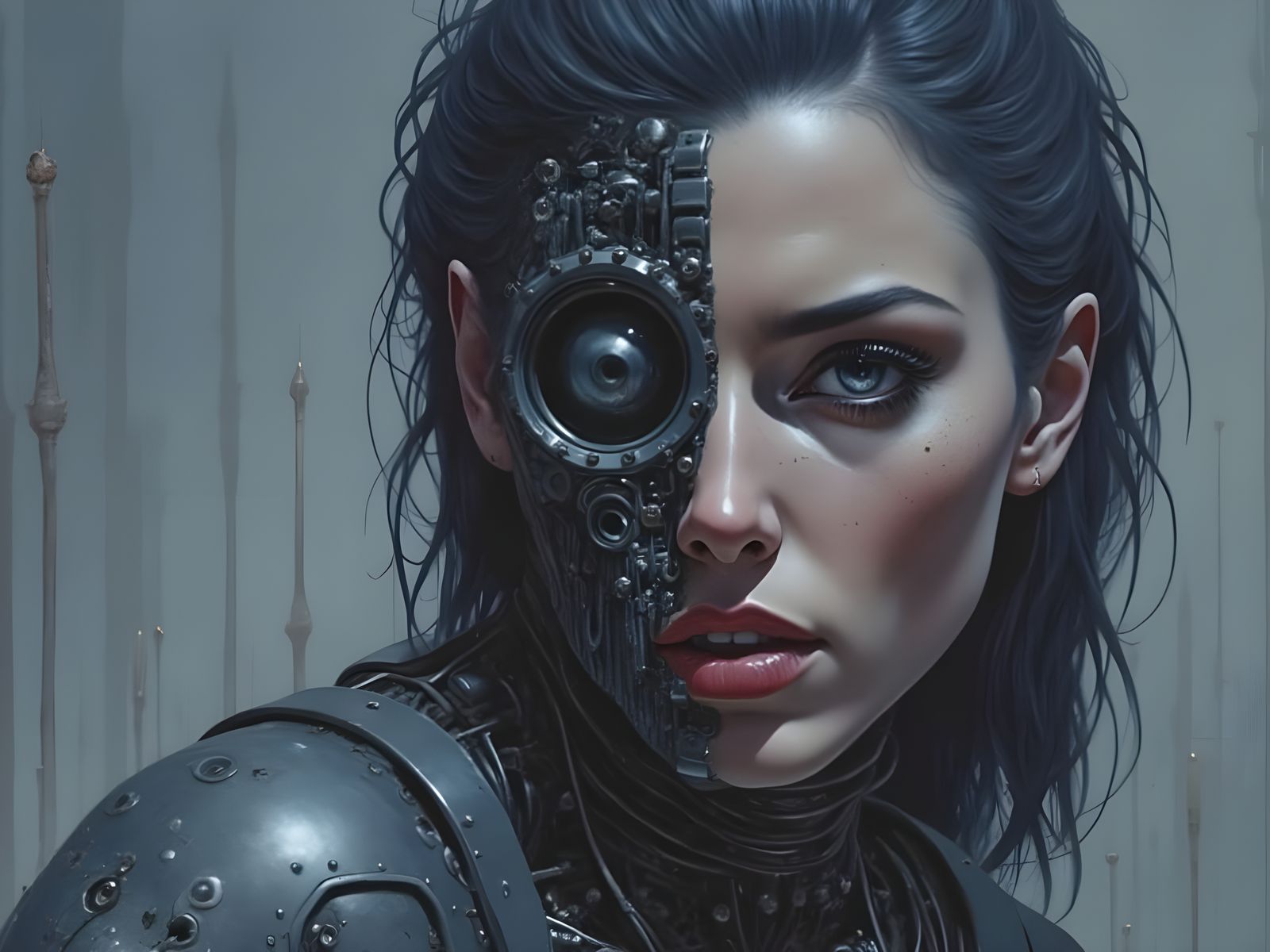 Nightmarish Female Cyborg in Cosmic Struggle