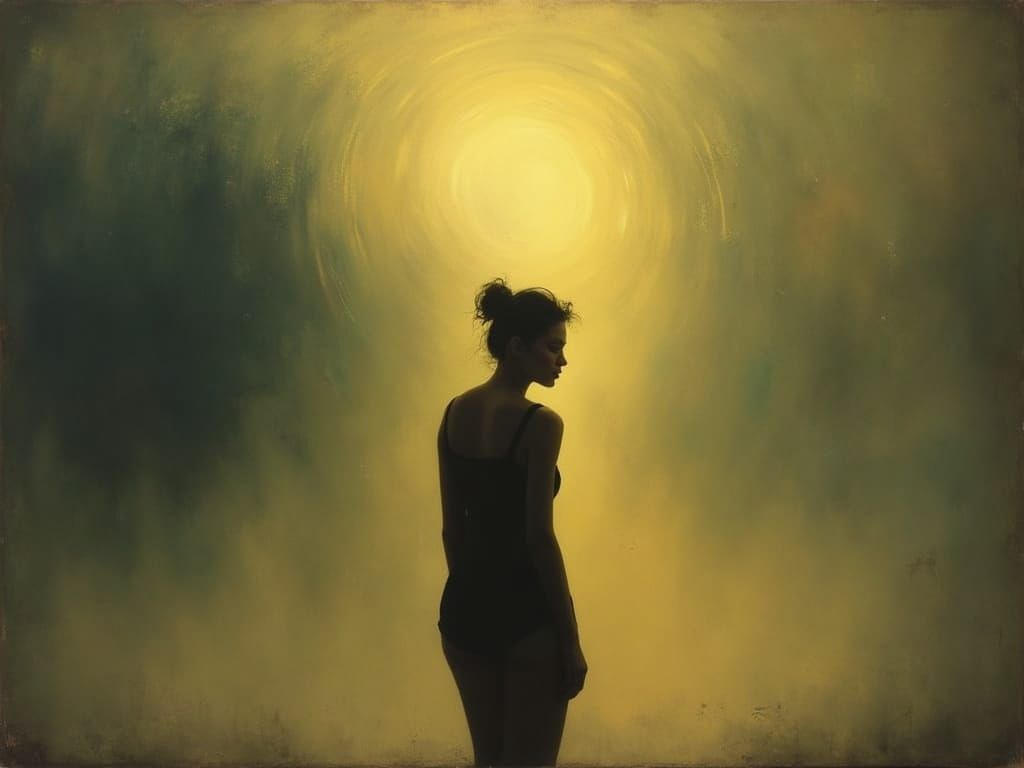 Poised Woman in a Swirling Vortex of Color