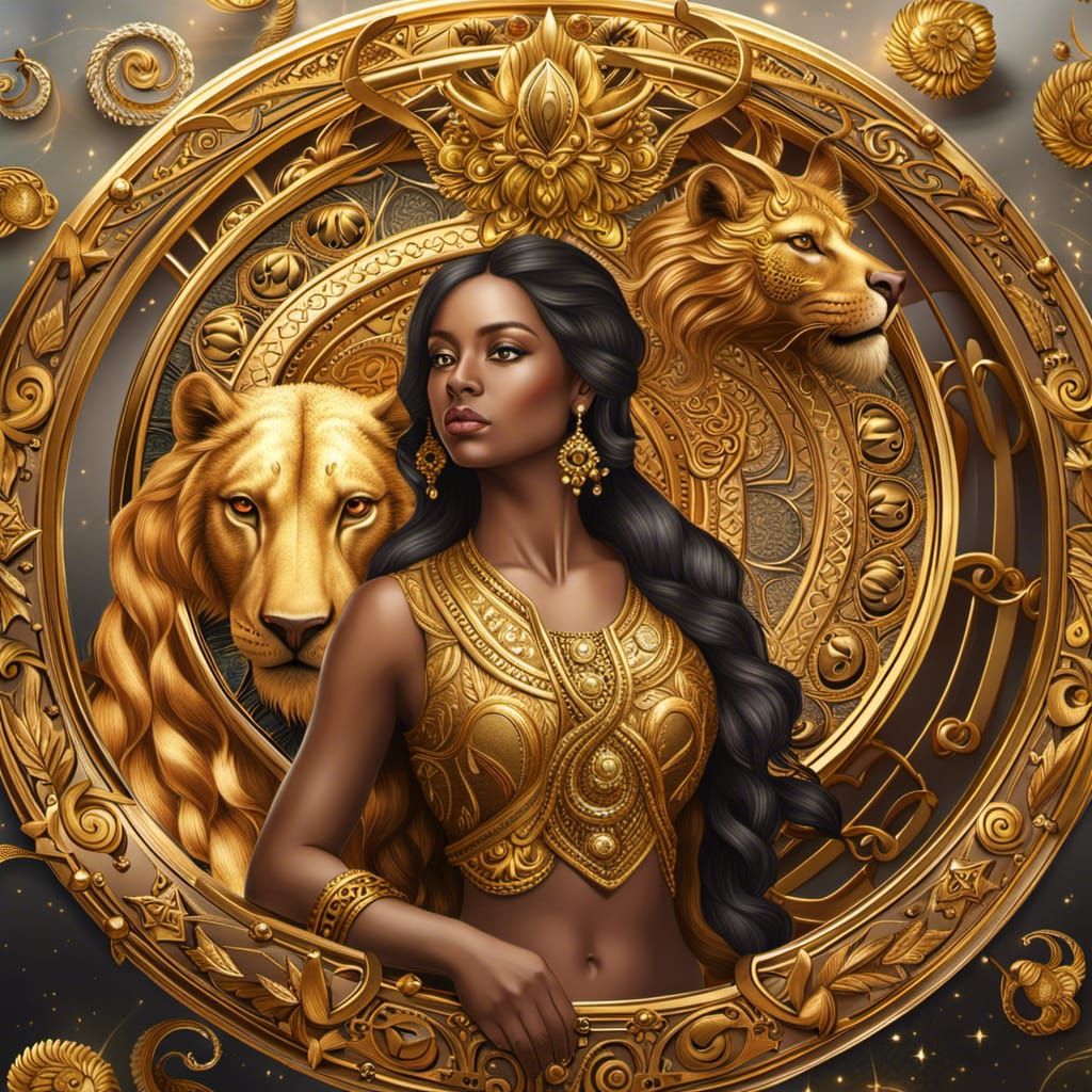 Zodiac Sign Leo as Beautiful Woman in Gold