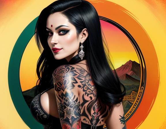 Intricate Macabre Tattoo on Latina Pinup, Hyperrealistic