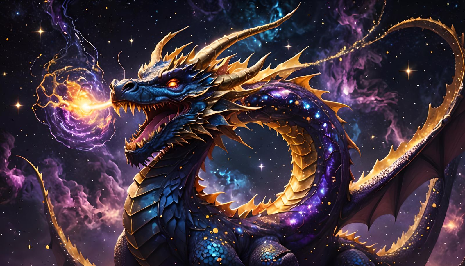 Celestial Dragon Made of Stars and Constellations