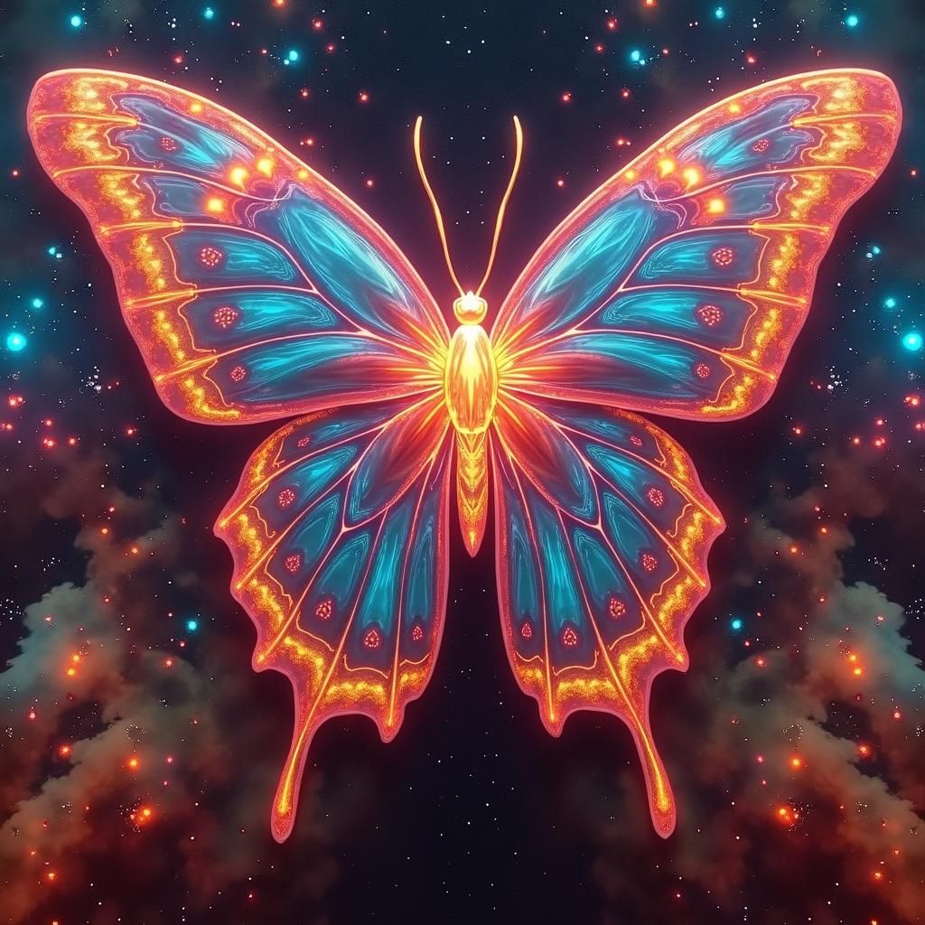Surreal Butterfly in Twisted Nebula with Neon Edges