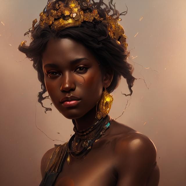 Black Gold Princess Portrait in Hyperdetailed Digital Art