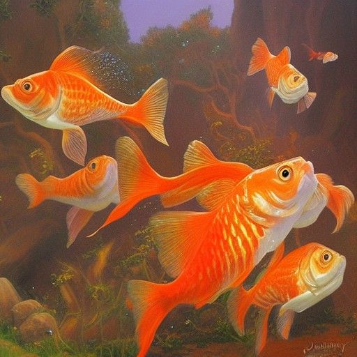 Goldfish Knights in Oil Painting Style