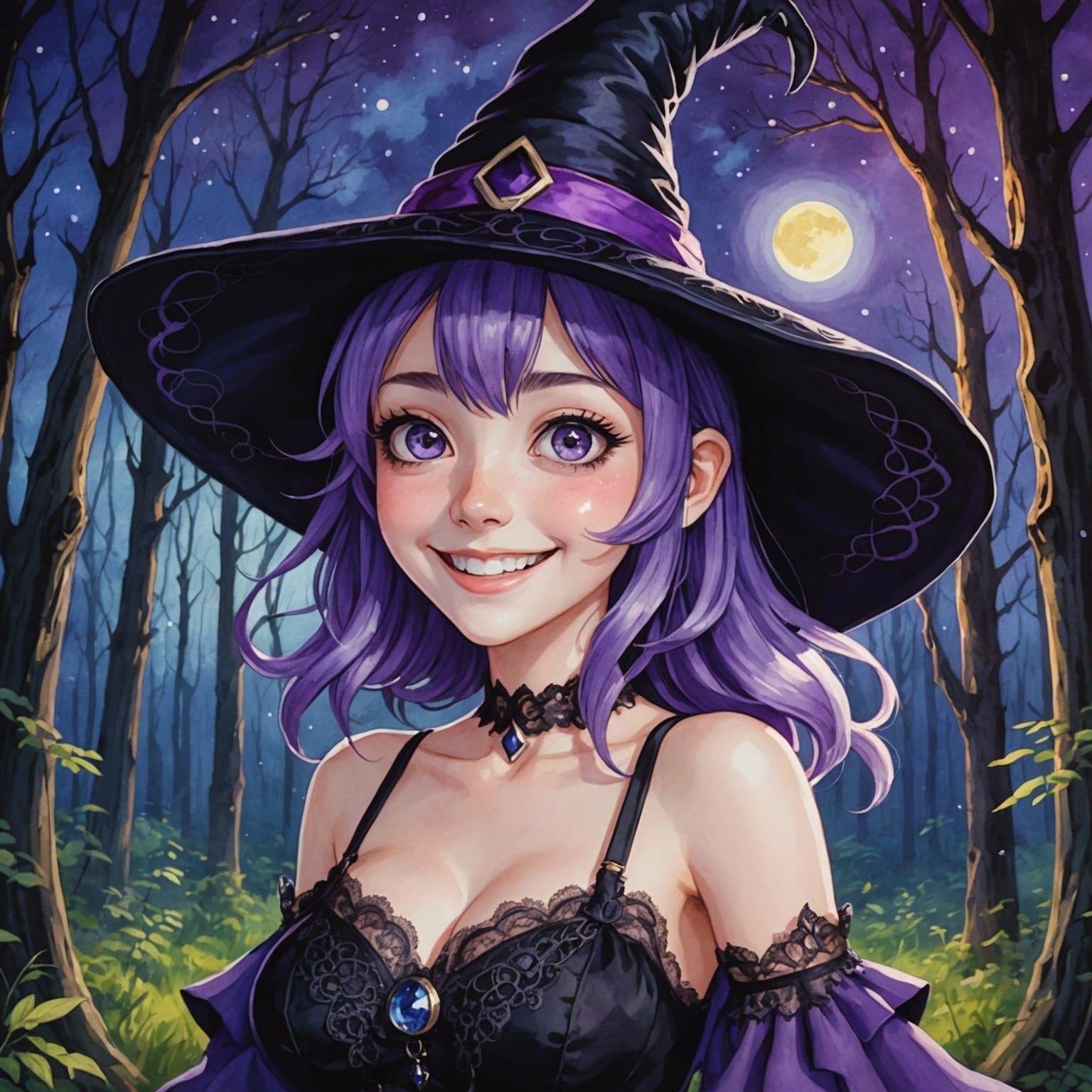 Anime Witch Portrait with Volumetric Lighting