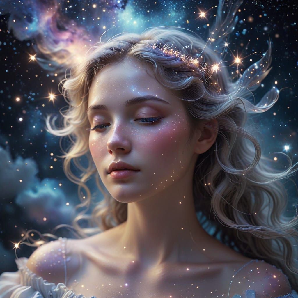 Ethereal Angelic Portrait in Whimsical Celestial Style