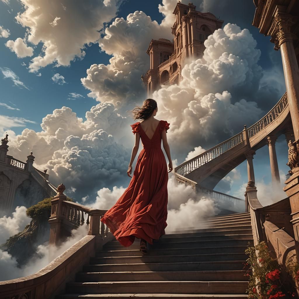Girl Ascending to Clouds: Fantasy Matte Painting
