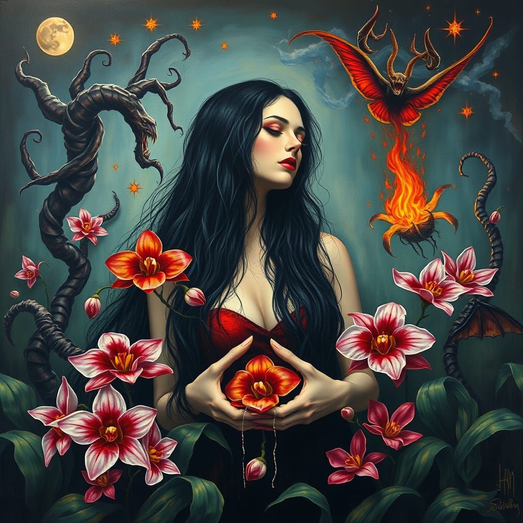 Surreal Jungle Woman in a Storm of Blood