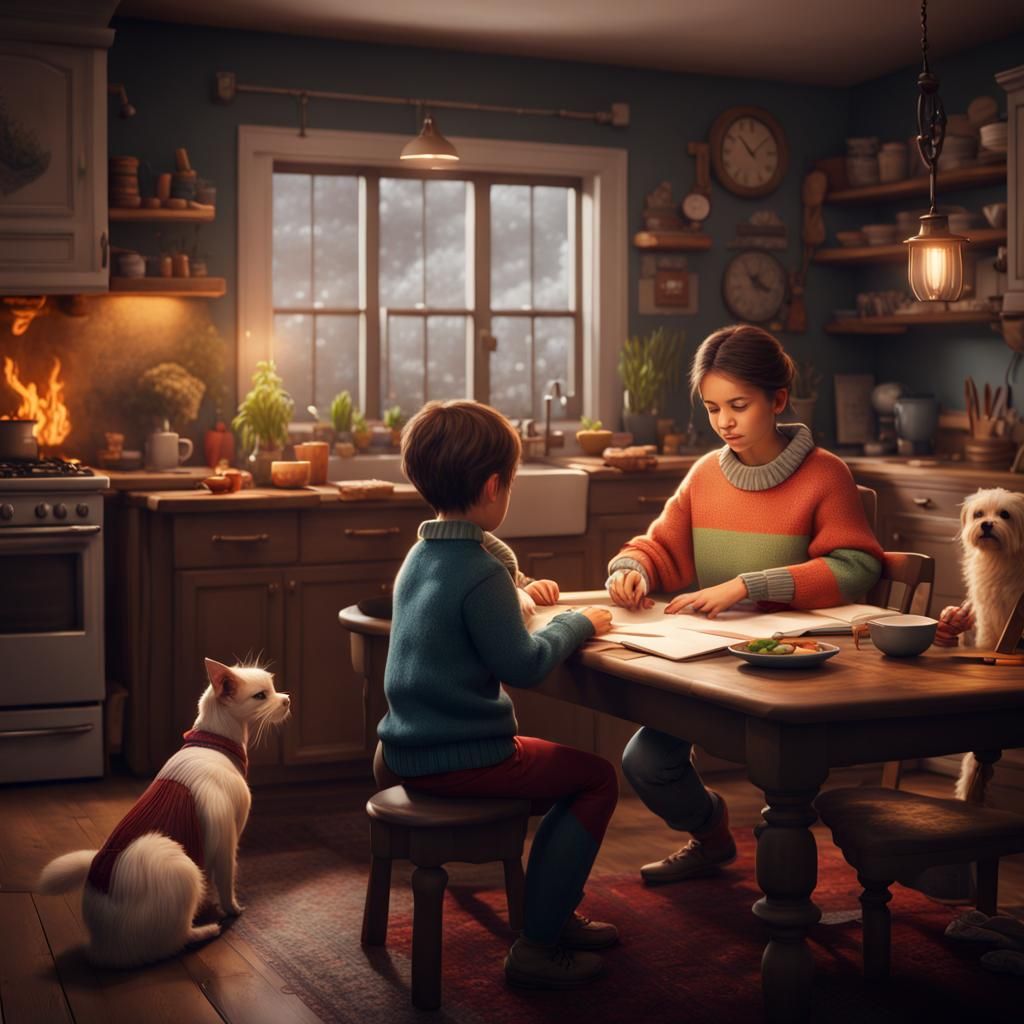 Cozy Home Interior Scene in Detailed Matte Painting Style