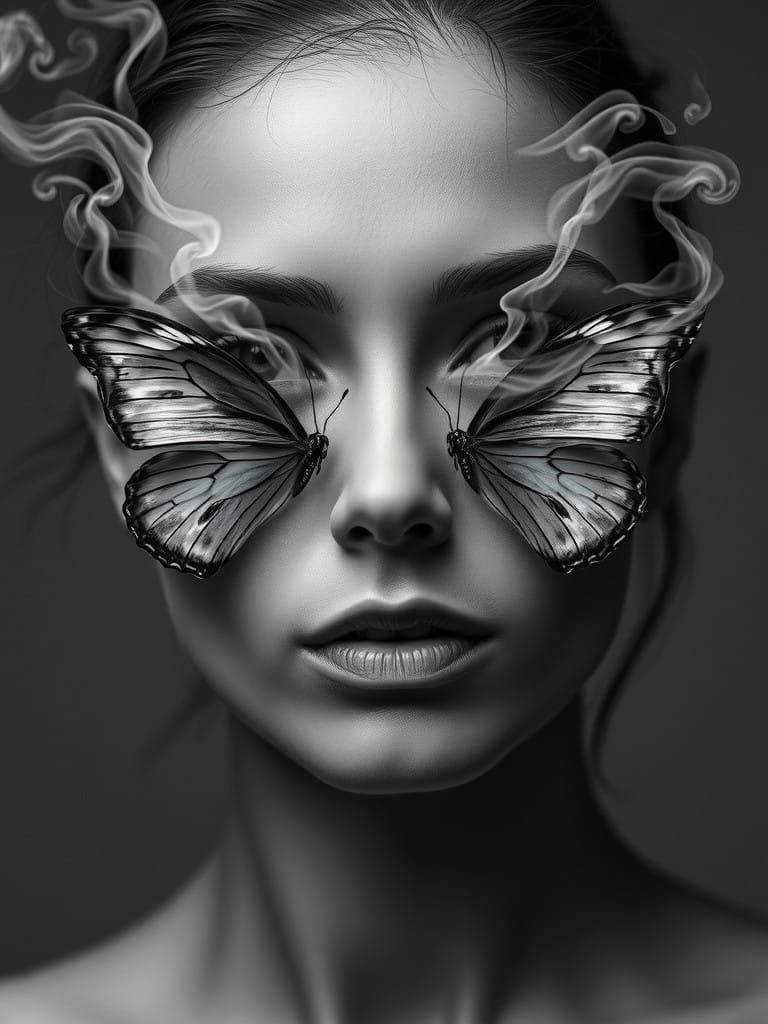 Mysterious Woman with Smoky Butterfly Wings