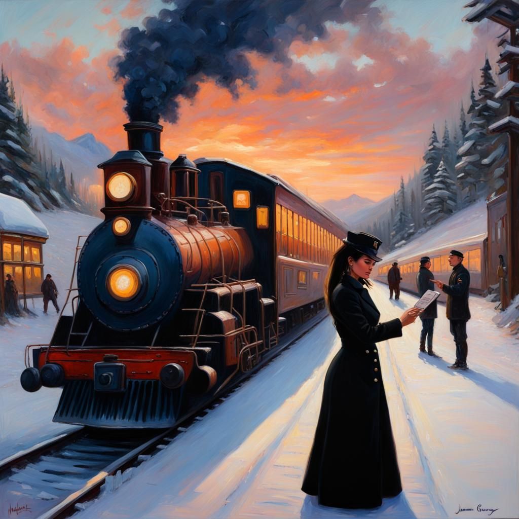 Kylie Jenner as Train Conductor: Oil Painting