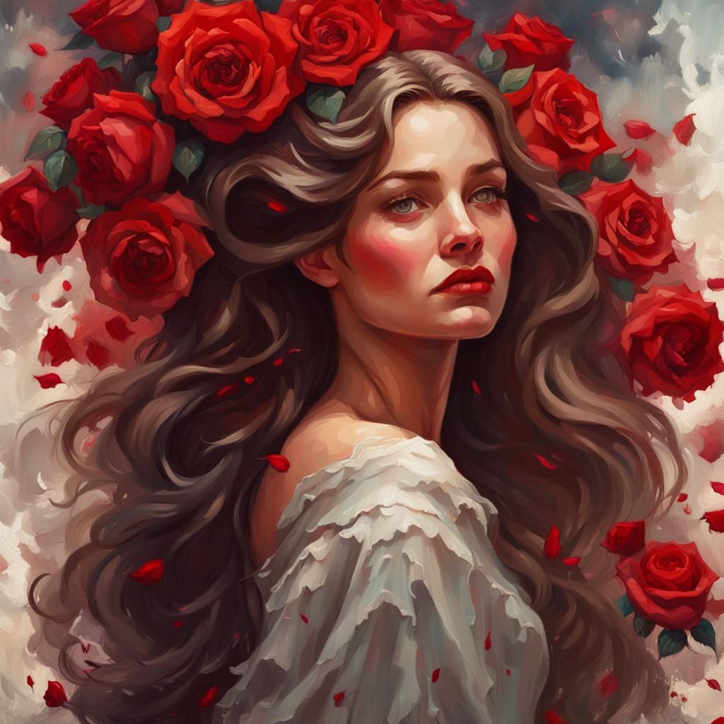 Rose Dress Portrait in Oil Painting Style