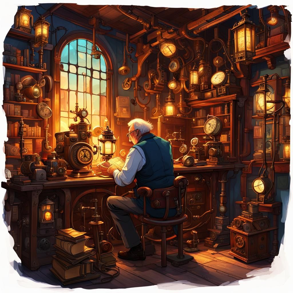 Steampunk Inventor's Cozy Workshop: Concept Art