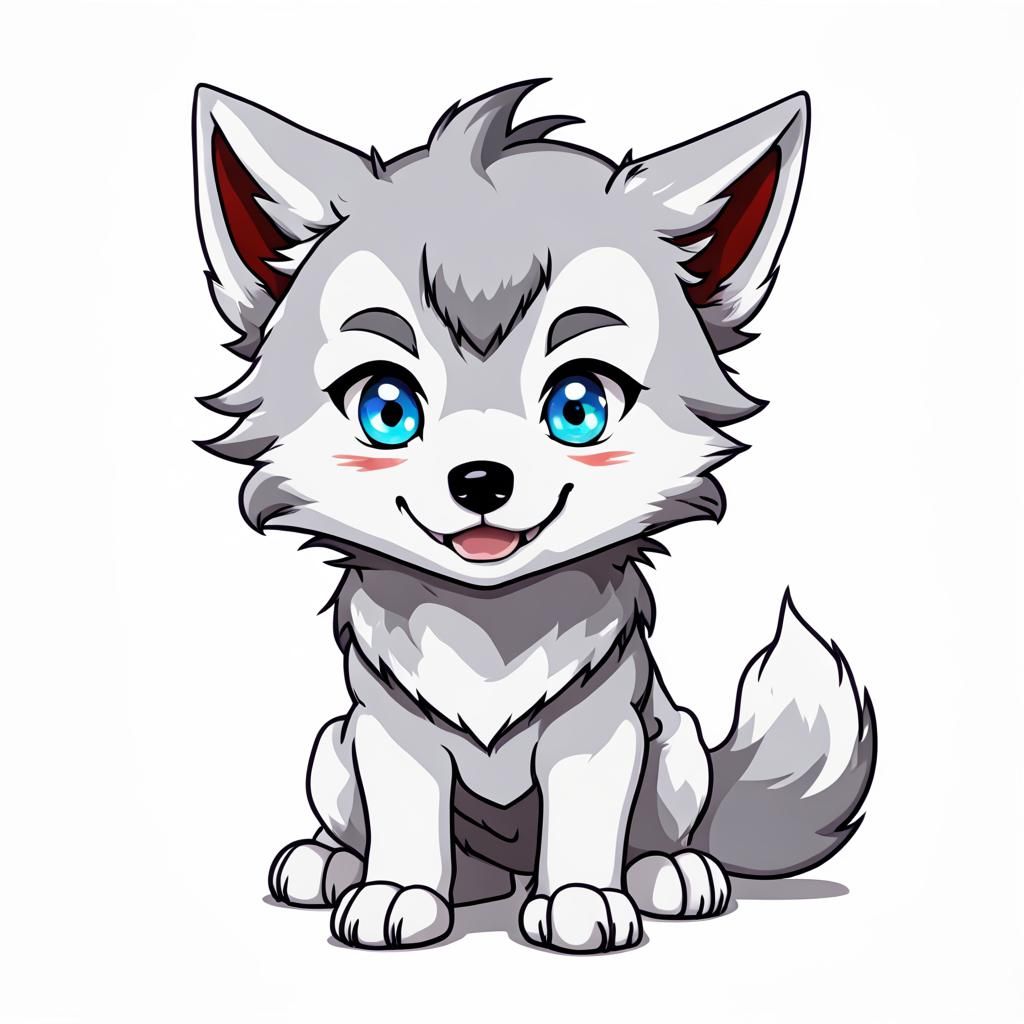 Chibi Wolf Vector Illustration in Anime Style