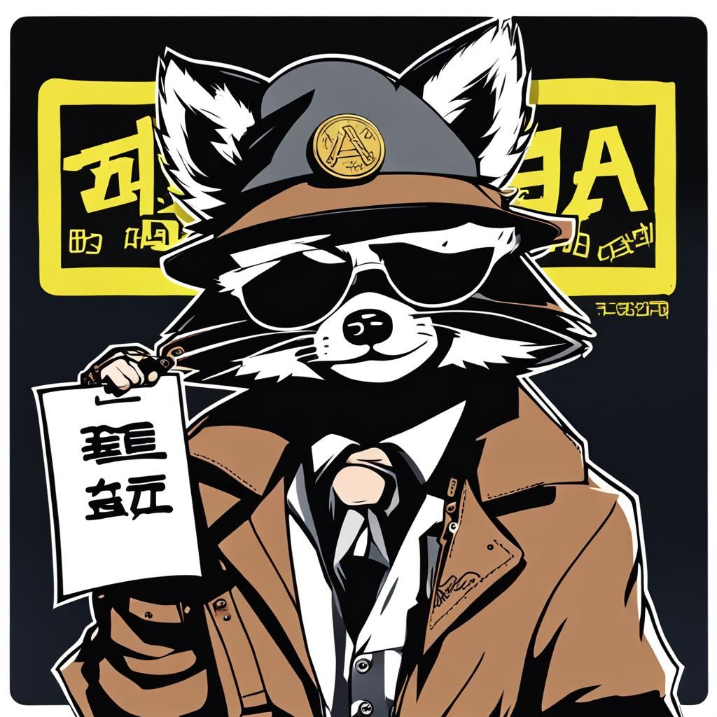 Raccoon Hooligan Arrest Mugshot in Anime Style
