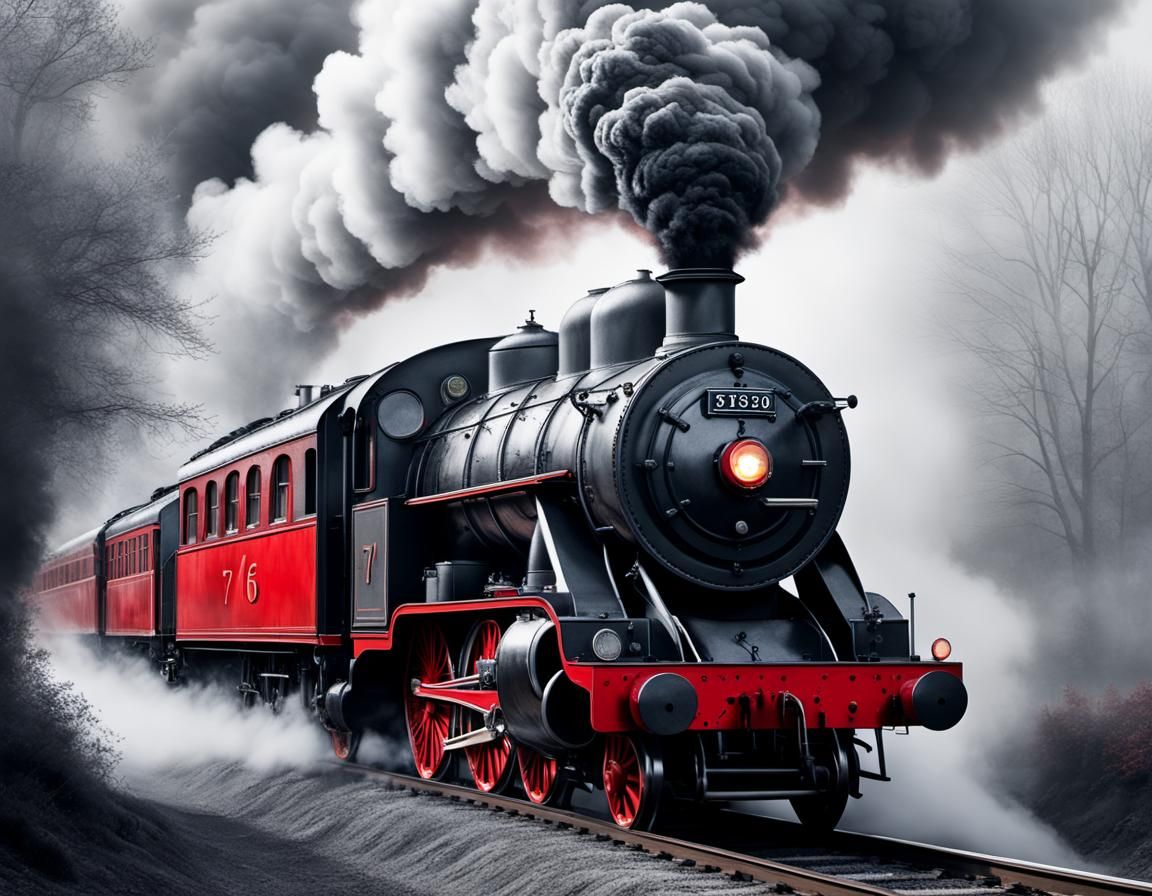 Dramatic Steam Train Emerges in Charcoal Drawing