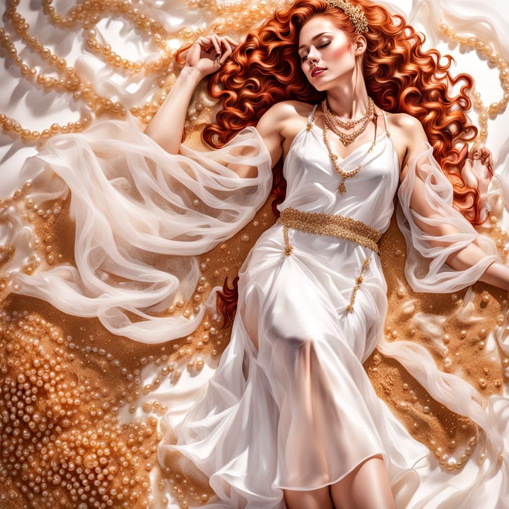 Sleeping Beauty by Pond with Flowing Water in Zentangle Styl...