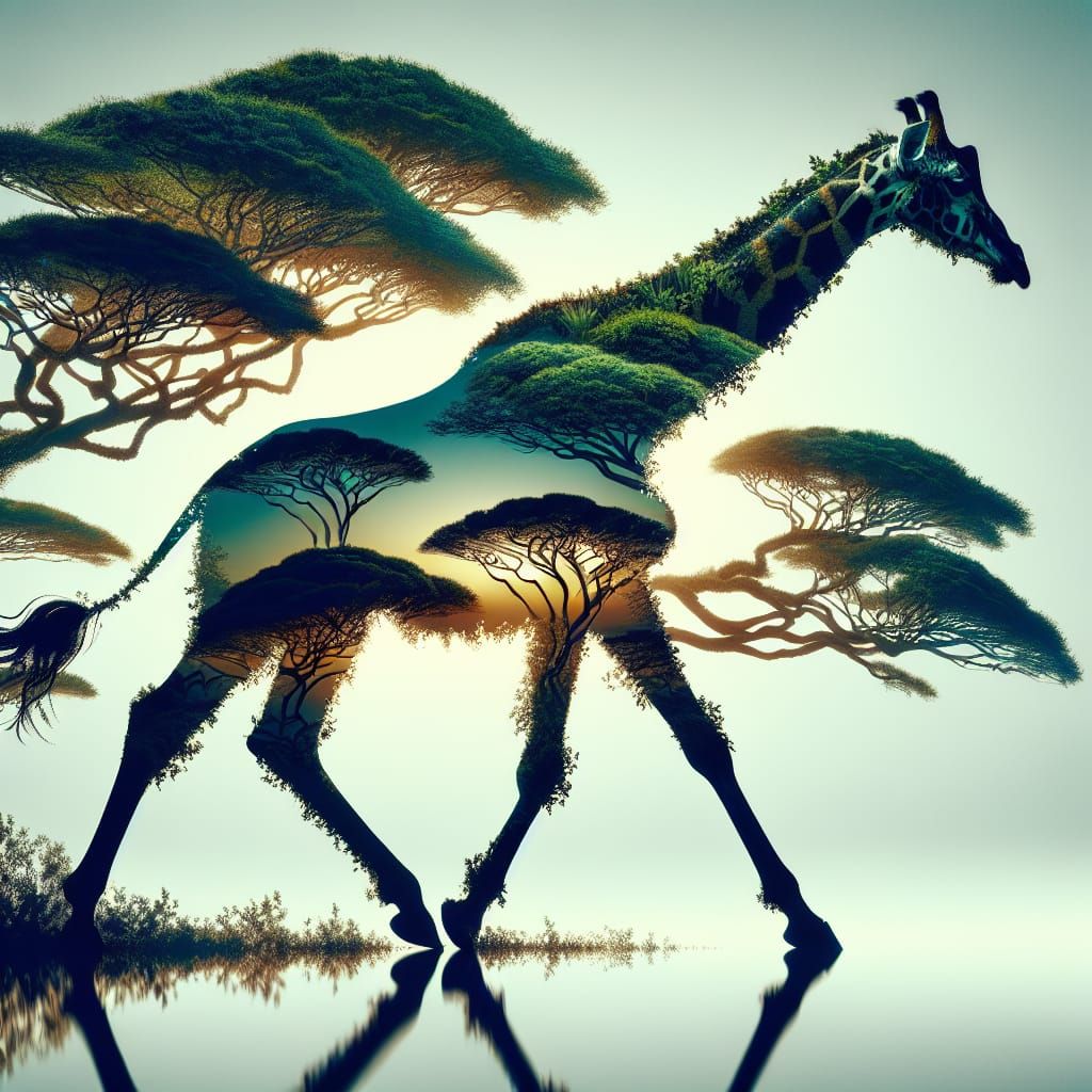 Giraffe Silhouette Double Exposure Matte Painting