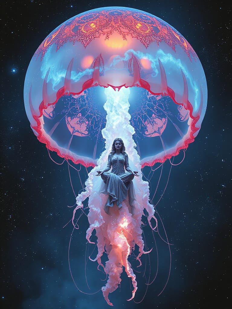 Cosmic Jellyfish Goddess in Art Nouveau Style