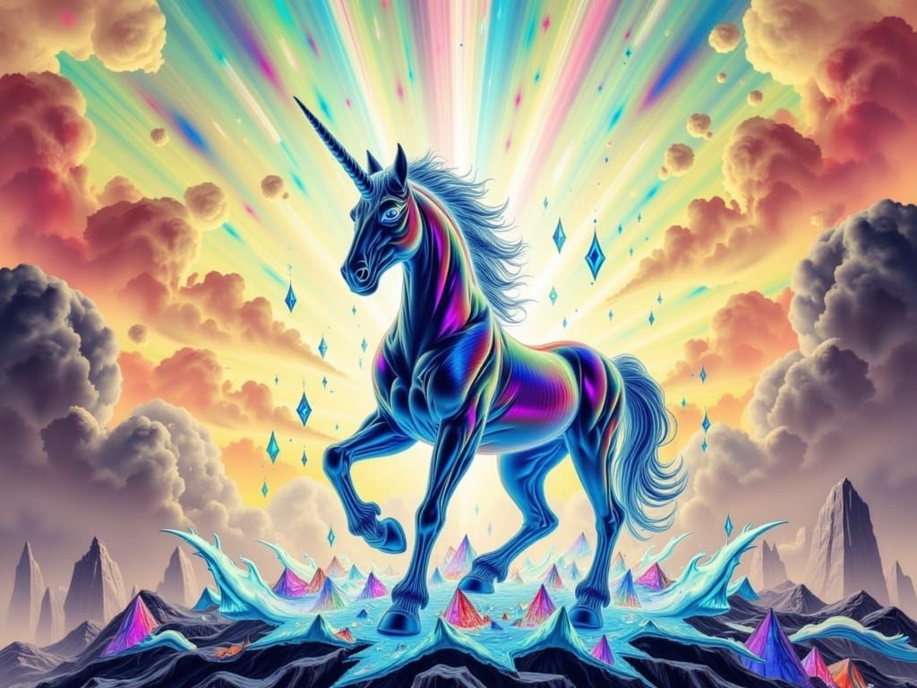 Glacial Unicorn in Cyberpunk Neon