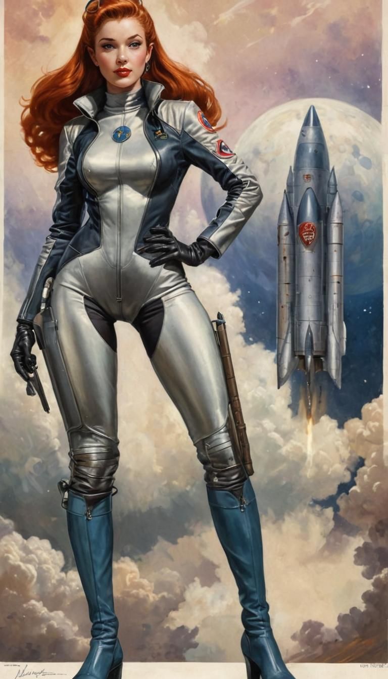 Glamorous Rocket Girl in Fantasy Art Style