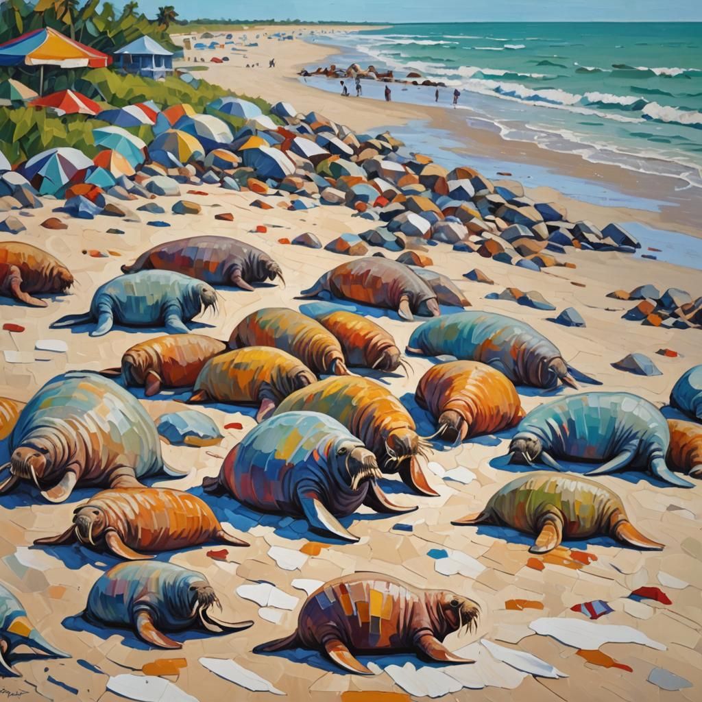 Walrus on Florida Beach in Expressionist Style