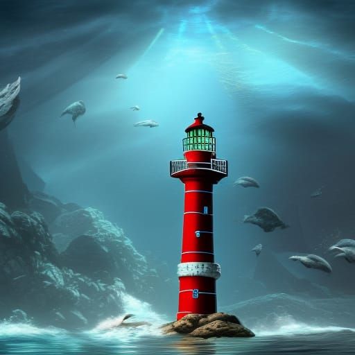 Underwater Steel Lighthouse: Detailed Matte Painting