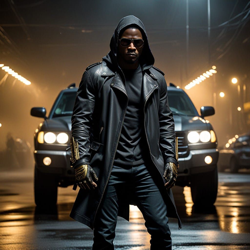 Gritty Urban Hero Stands Tall in Shadowy Night