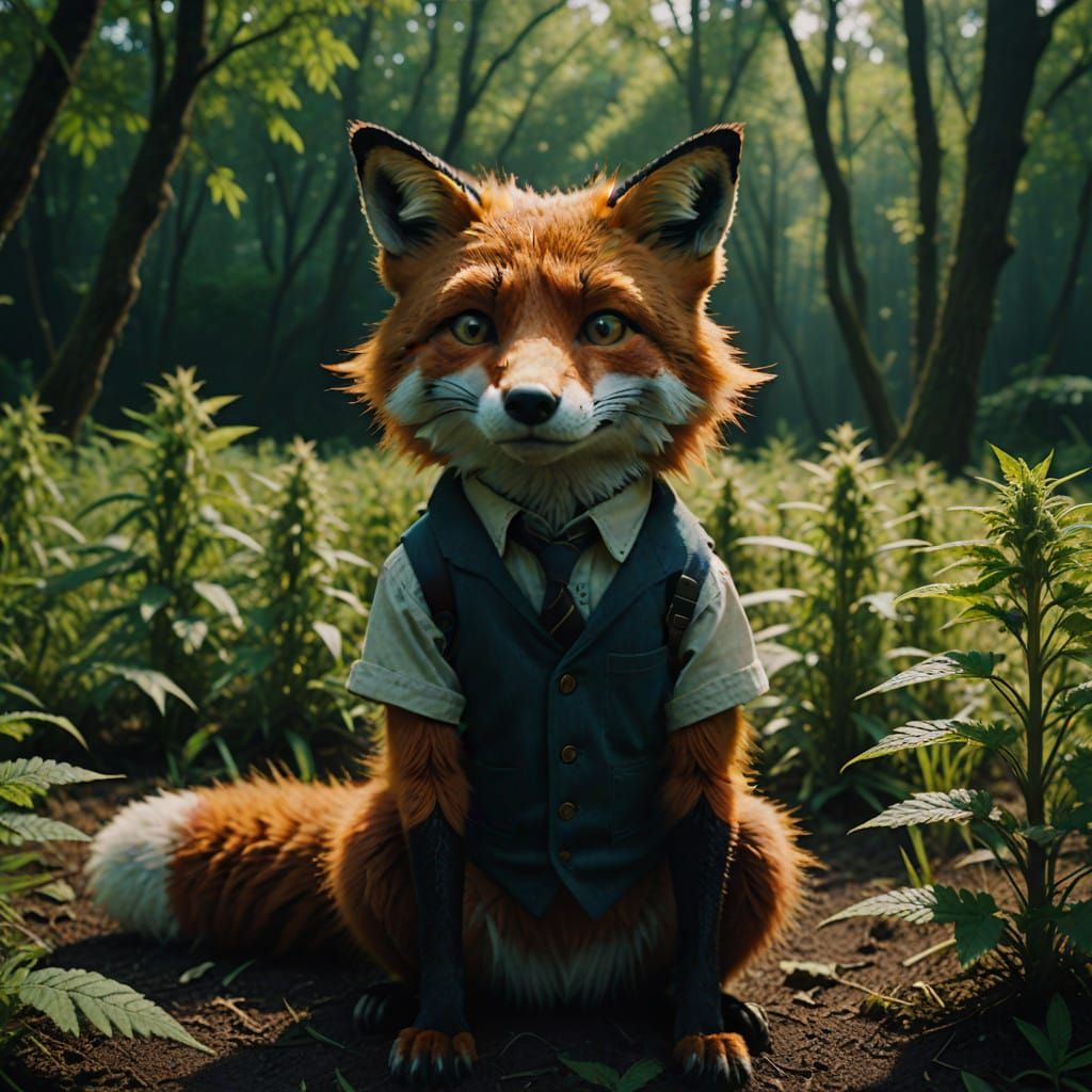 Dramatic Cinematic Portrait of a Fox Meets a Weed
