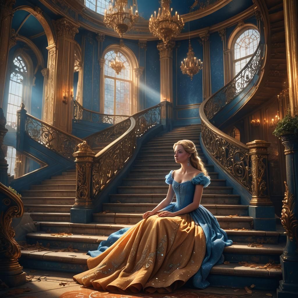Cinderella Crying in Abandoned Ballroom: Digital Matte Paint...