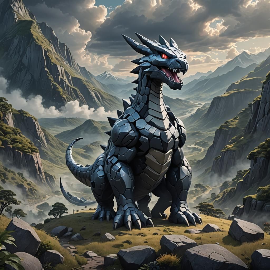 Giant Onix pokemon in the mountains