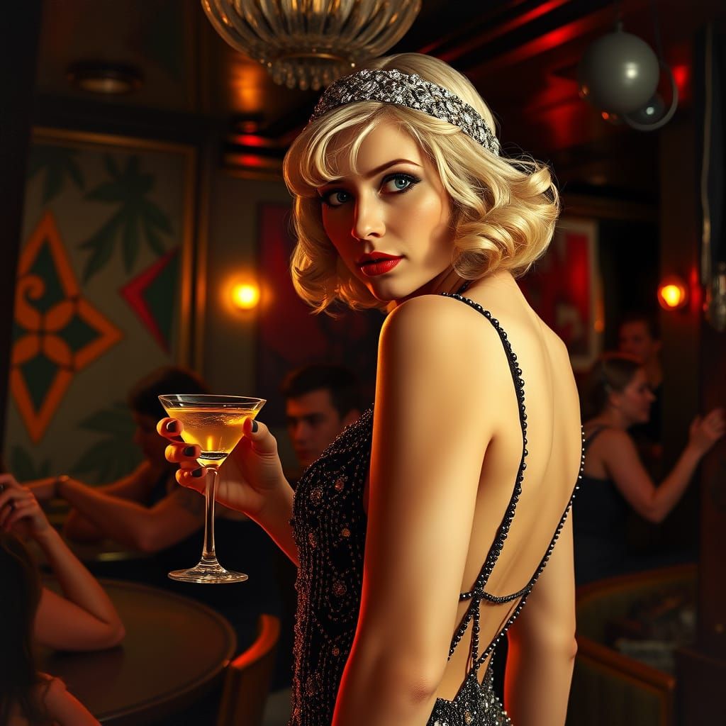 Charlize Theron as Flapper in Art Deco Style