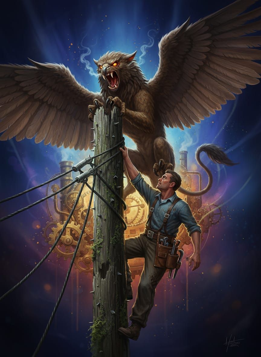 Engineer Confronts Griffin on Telegraph Pole
