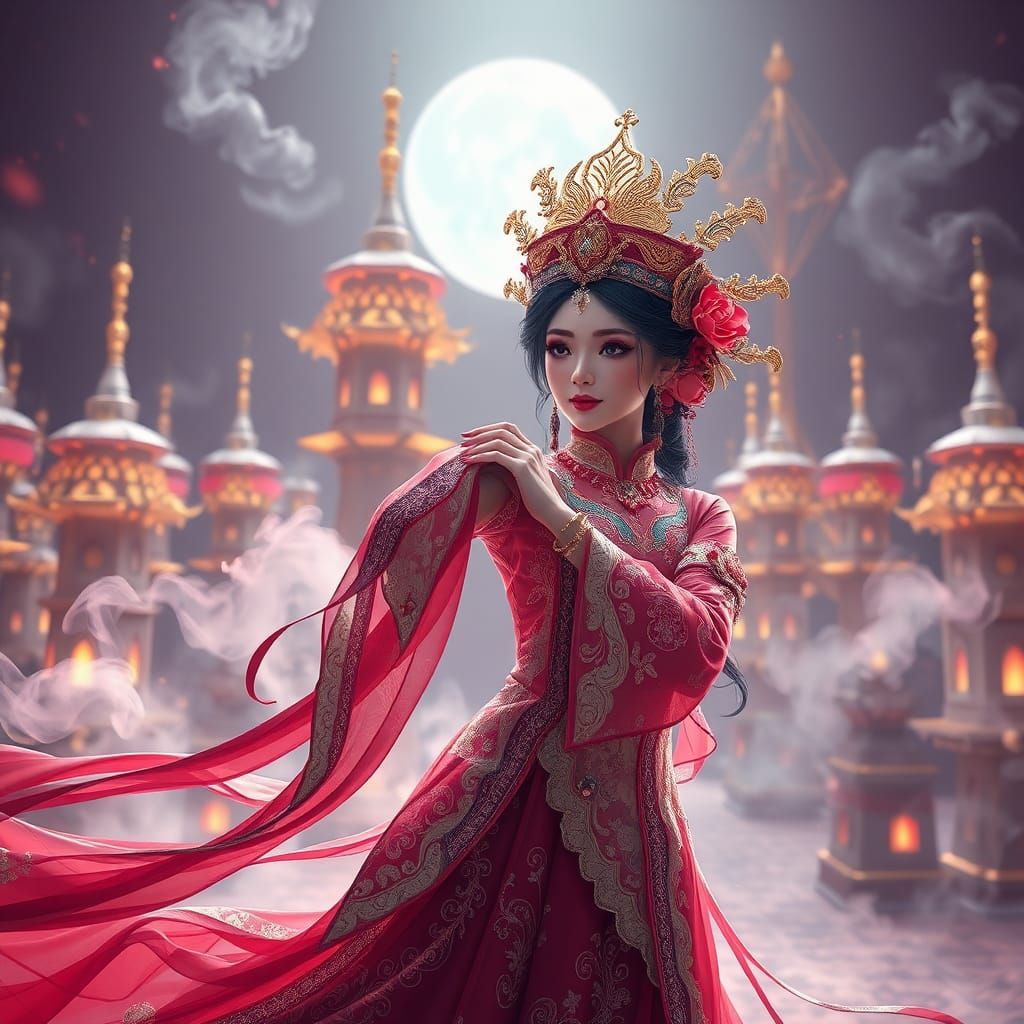 Elegant Woman in Baba-Nyonya Costume: 3D Anime Art