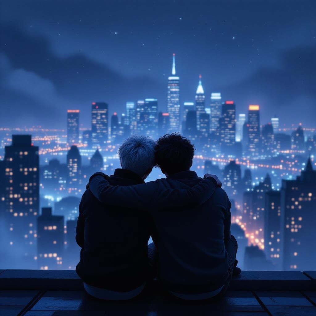 Rooftop Embrace: A Romantic Night Scene