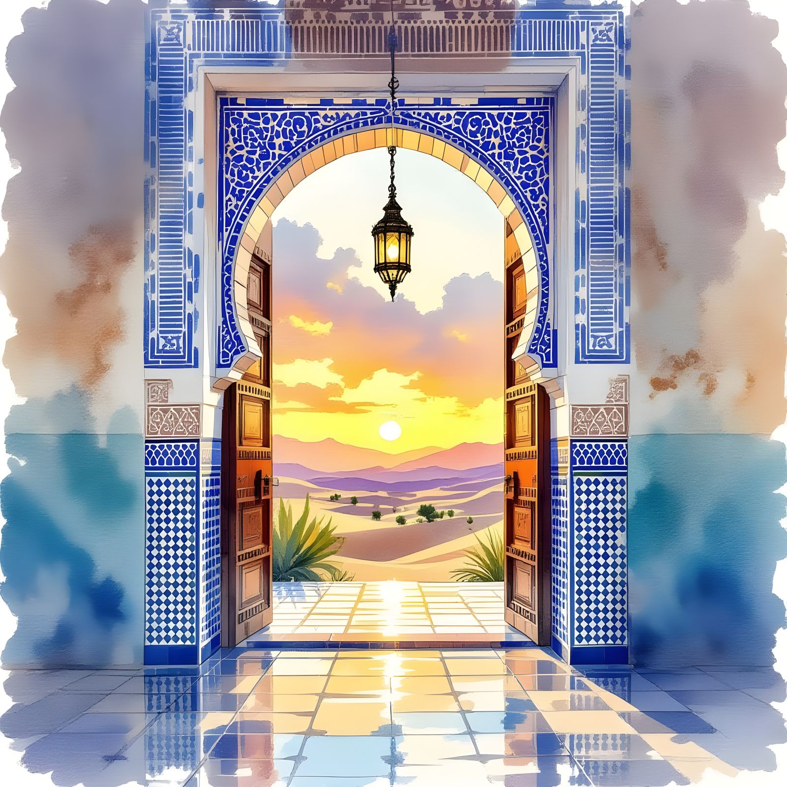 Moroccan Heritage Art in Soft Watercolor Blends