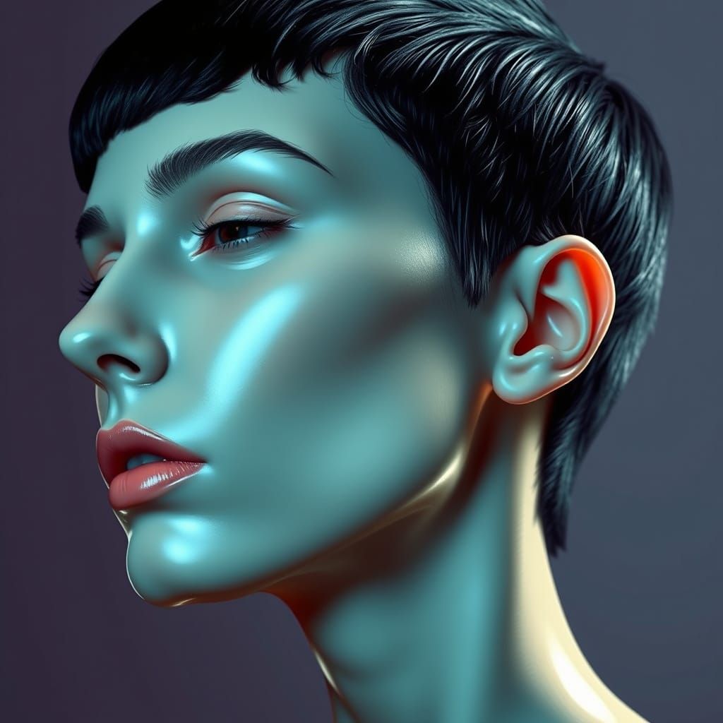 Digital Portrait of a Person with Radiant Skin in Intense Li...