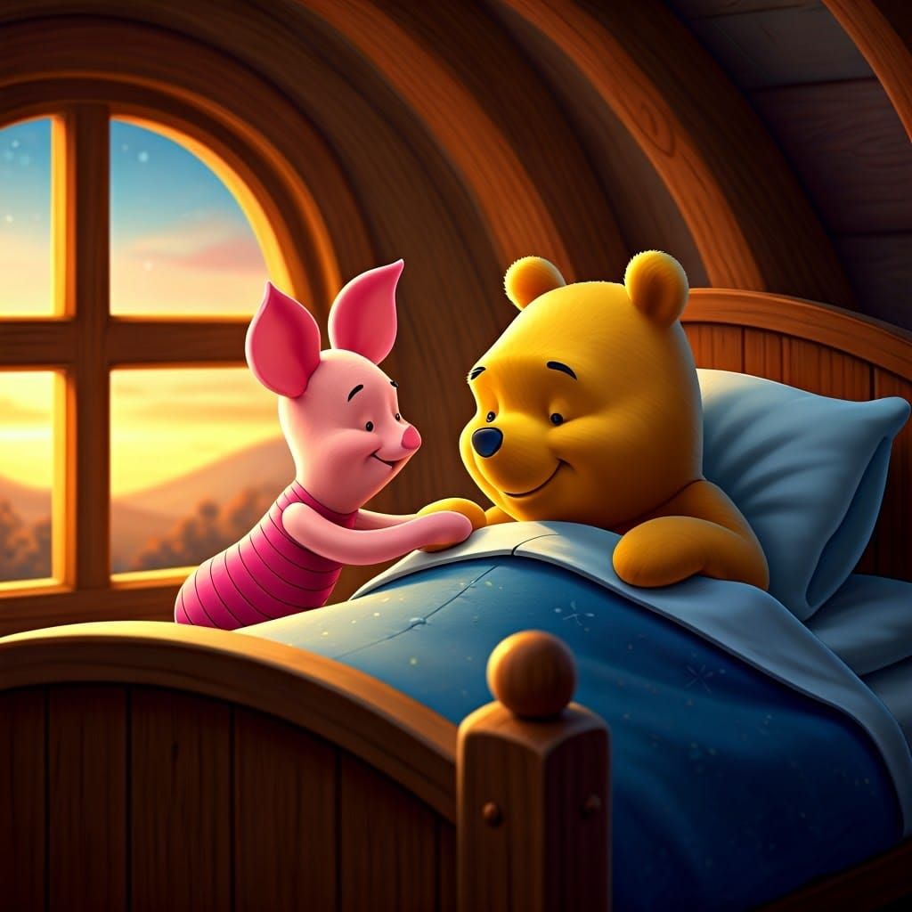 Piglet Tucks Pooh In: 3D Digital Art