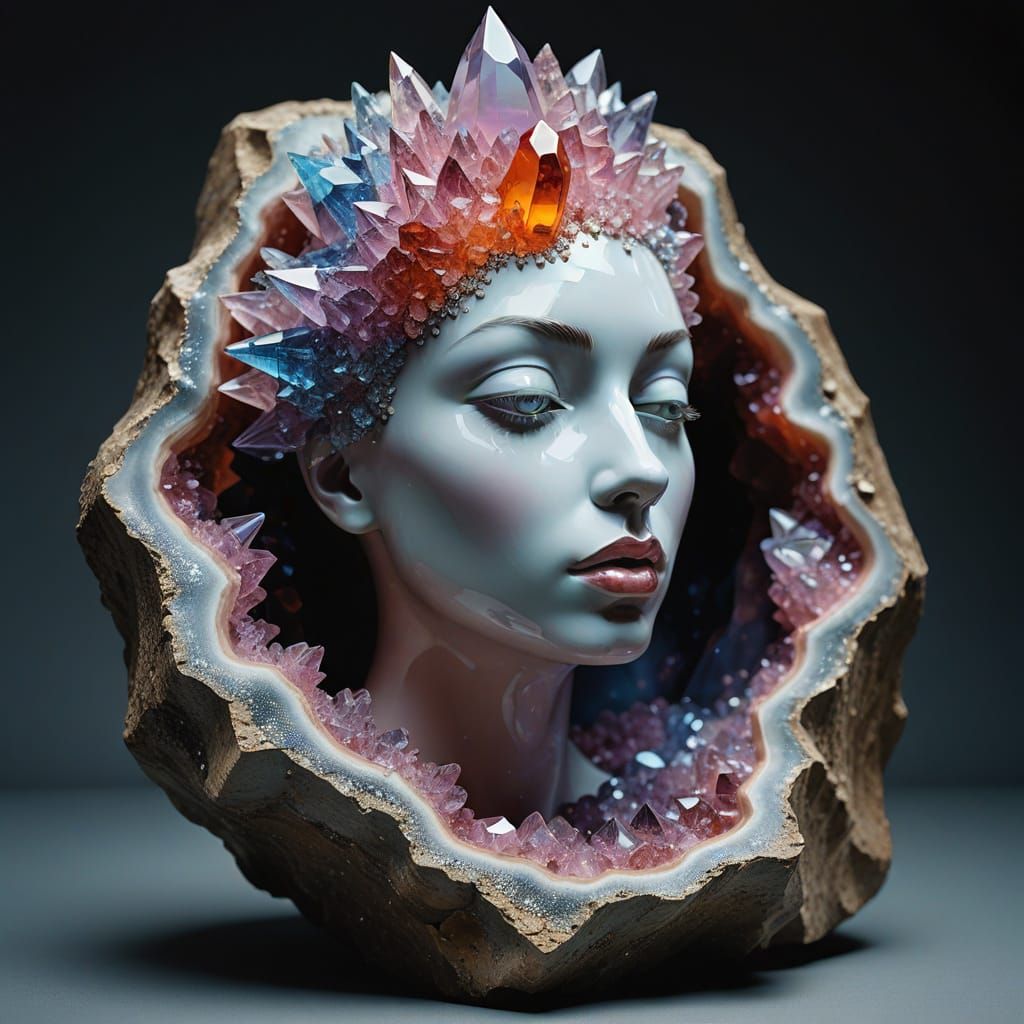 Surreal Gemstones Sculpture in Vibrant Oil Painting Style