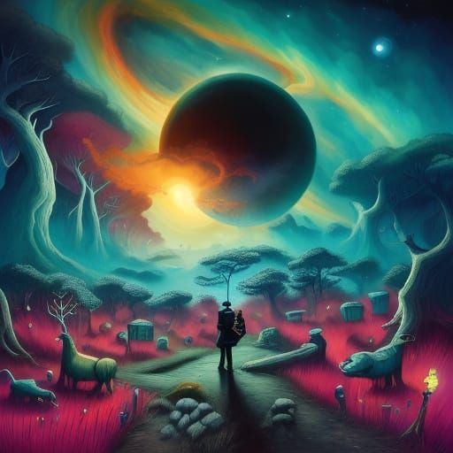 Alien Visitor Witnesses Cosmic Event in Hand Forest