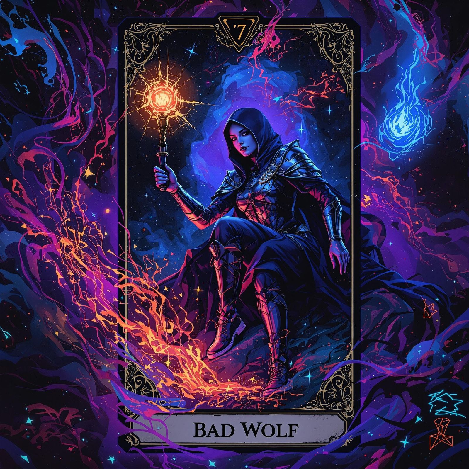 Ethereal Knight of Pentacles: A Psychedelic Tarot Vision