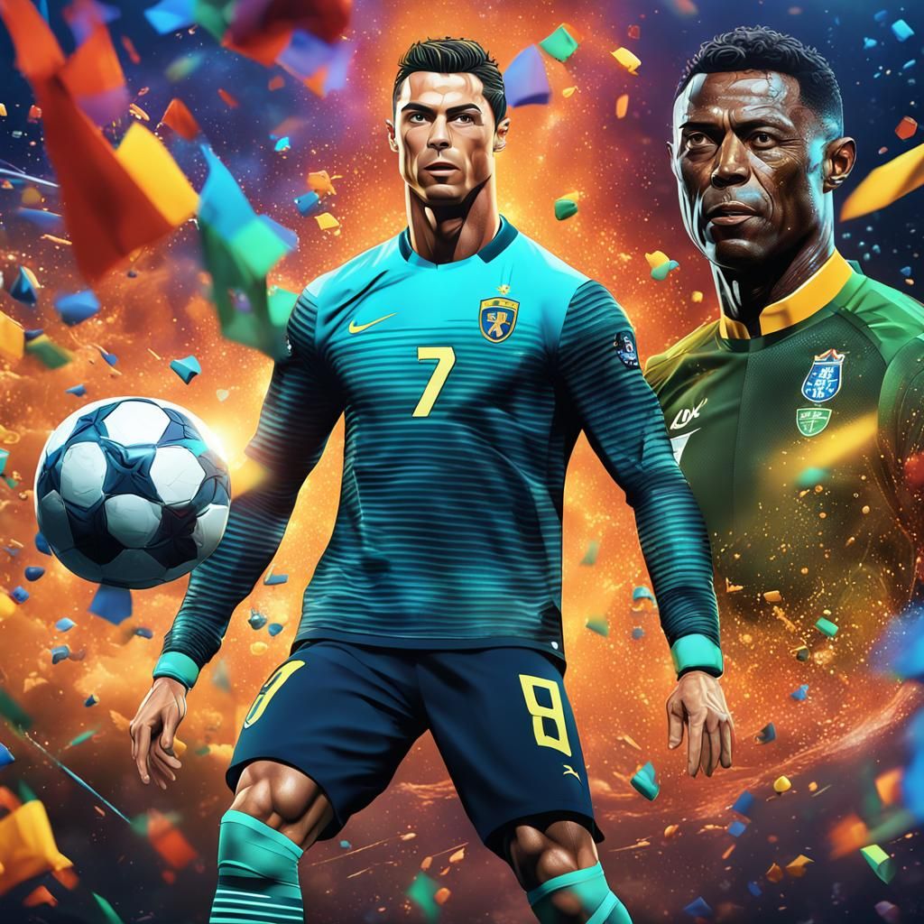 Cristiano Ronaldo Robot with Pele: Detailed Matte Painting