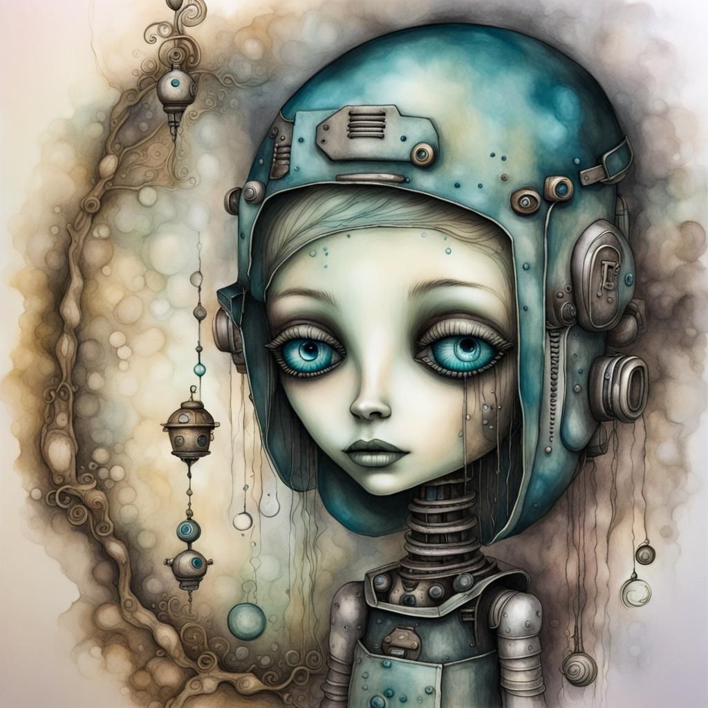 Surreal Robot's Search: Alcohol Ink Art