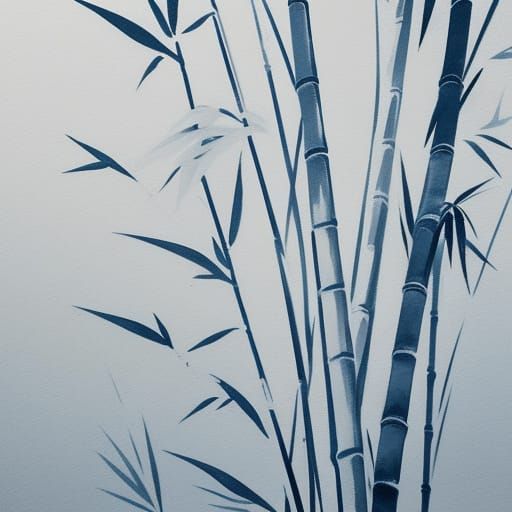 Serene Bamboo in Blue Ink Wash Style