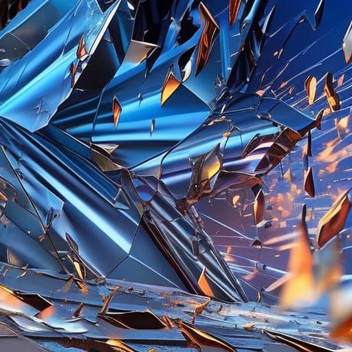 Hyperrealistic Shattered Mirror with Colorful Splash Art