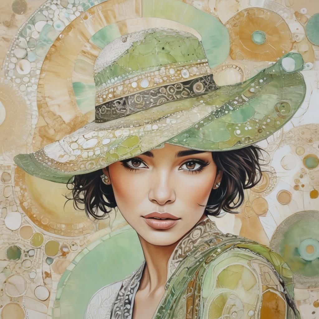 Woman in Hat: Aboriginal Dot Art Surrealism