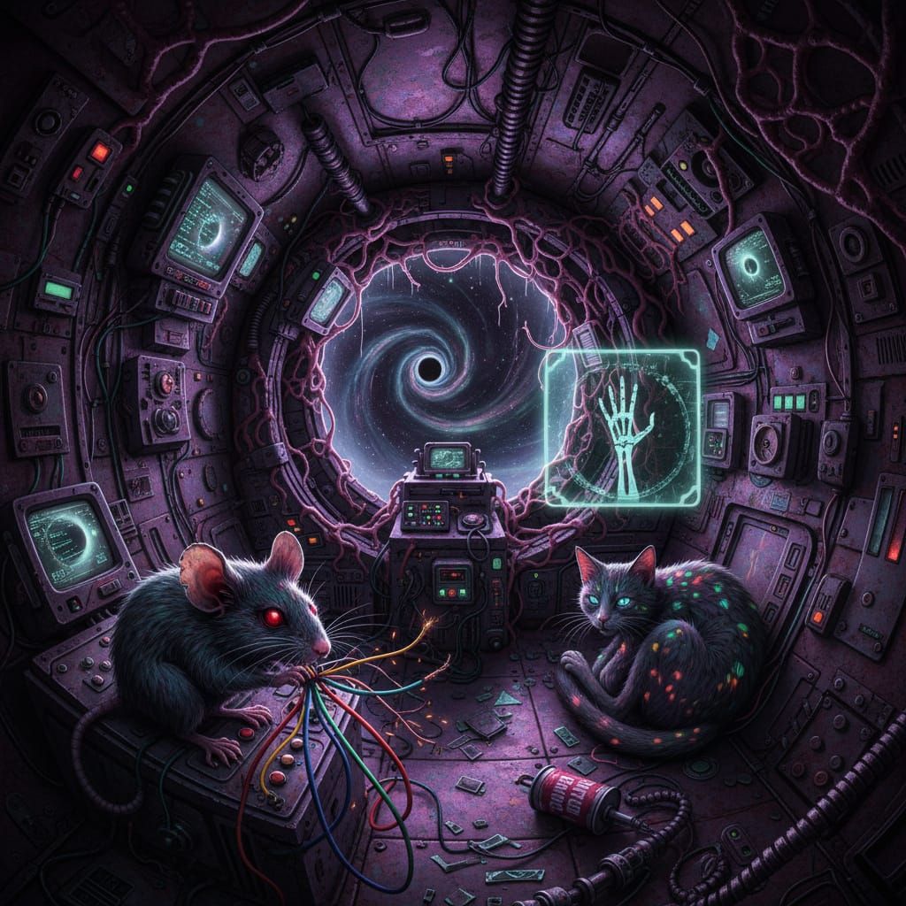 Disturbing Sci-Fi Scene: Stranded Spacecraft Interior with C...