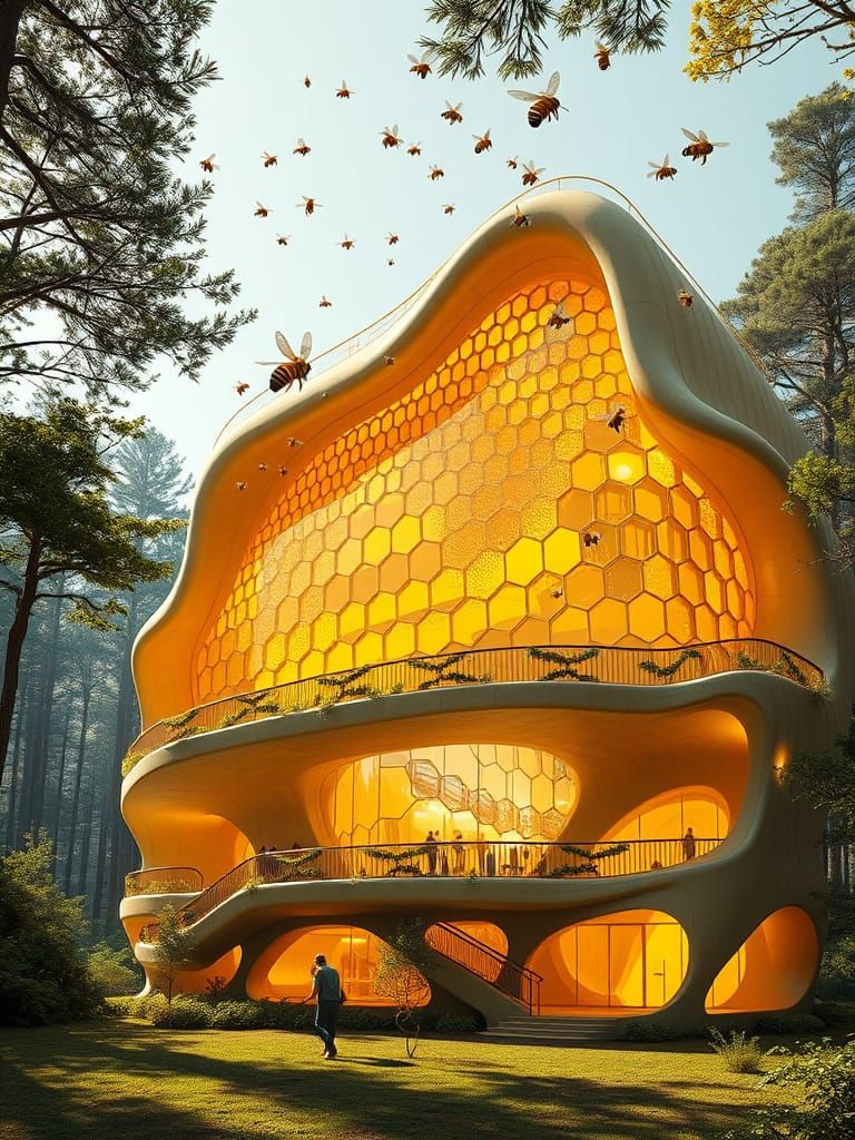 Epic Honeycomb Architecture in a Forest Clearing